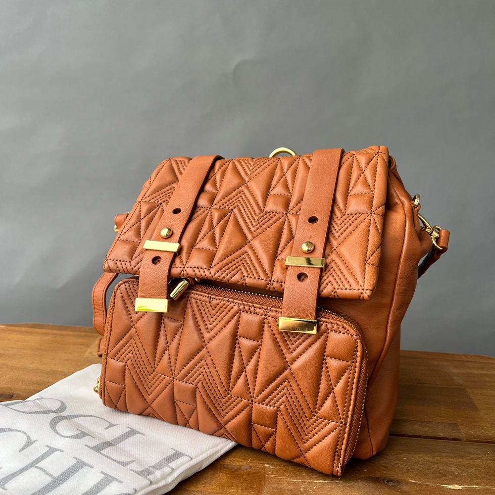 Badgley Mischka Quilted Tan Backpack - Picture 9 of 12